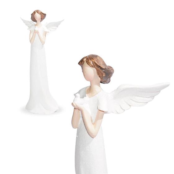 Imagem de Anjo Decorativo Branco Segurando Pombo 20cm Altura