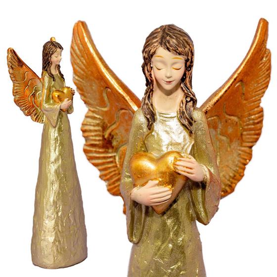 Imagem de Anjo Decorativo Dourado Com Detalhe Coração 20cm