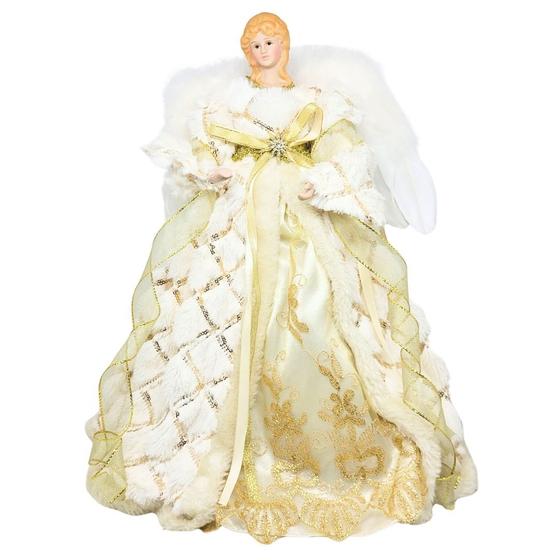 Imagem de Anjo Decorativo Natal Ponteira Árvore Veludo Branco e Dourado Luxo 40cm - Noel Decor