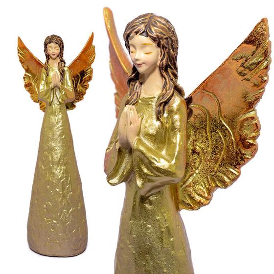 Imagem de Anjo Dourado De Resina Rezando Decorativo 20cm