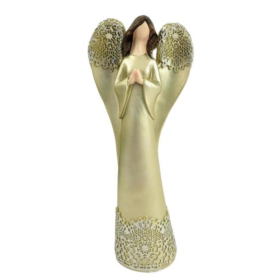 Imagem de Anjo Dourado Rendado 21X9X6Cm Estátua Decorativa