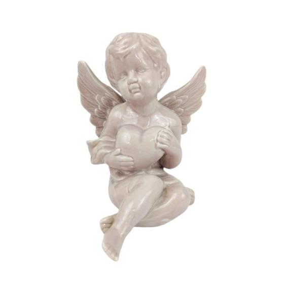 Imagem de Anjo Lilás Com Coração Enfeite 15X12X14Cm Arte Sacra