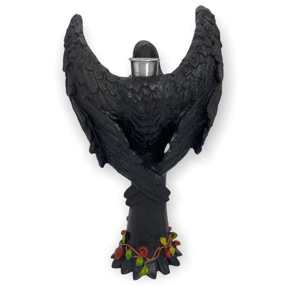 Imagem de Anjo Negro Fêmea Com Castiçal Preto Em Resina 25 Cm