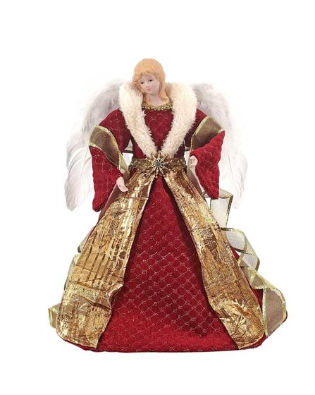 Imagem de Anjo Topo Arvore Natal Gold/Red Decoração Enfeite Casa 30Cm