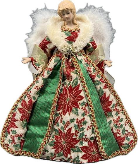 Imagem de Anjo Topo Arvore Natal Red/Green Decoração Enfeite Casa 30Cm