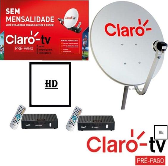 Imagem de Antena 60cm Claro Tv Pré-Pago  com 2 Recepitores Visiontec Digital HD