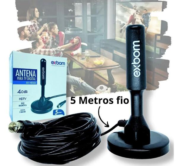 Antena Digital Amplificada HDTV / UHF / VHF Interna e Externa 5m 4dBI - Exbom Imagem de Antena Digital Amplificada HDTV / UHF / VHF Interna e Externa 5m 4dBI