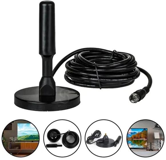 Imagem de Antena Digital Amplificada Interna e Externa 5 Metros Base Imã Prova d'água HDTV/UHF/VHF