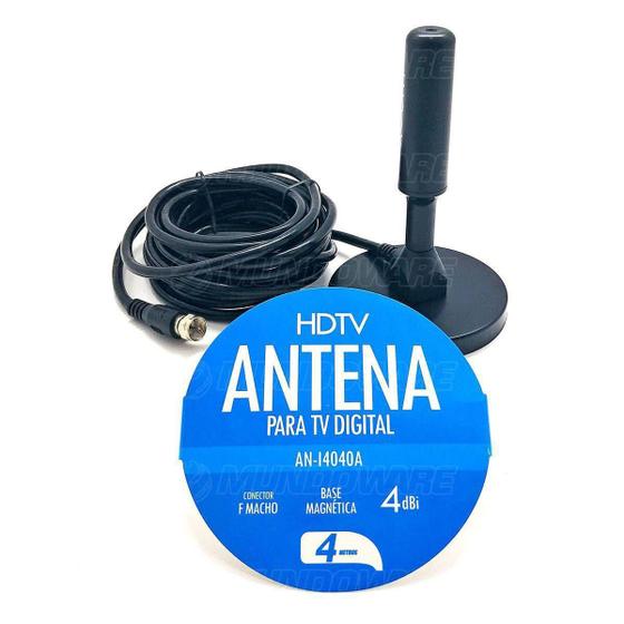 Imagem de Antena Digital Amplificada para TV Digital 4dBI Interna e Externa HDTV UHF VHF Cabo 4 mts Base Magnética à Prova d'água