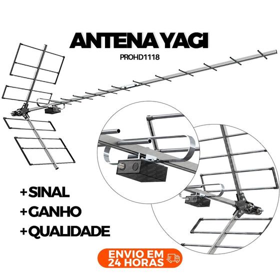 Antena Digital Yagi Externa 4k Alto Ganho Longo Alcance PROHD-1118 - Pro Eletronic Imagem de Antena Digital Yagi Externa 4k Alto Ganho Longo Alcance PROHD-1118