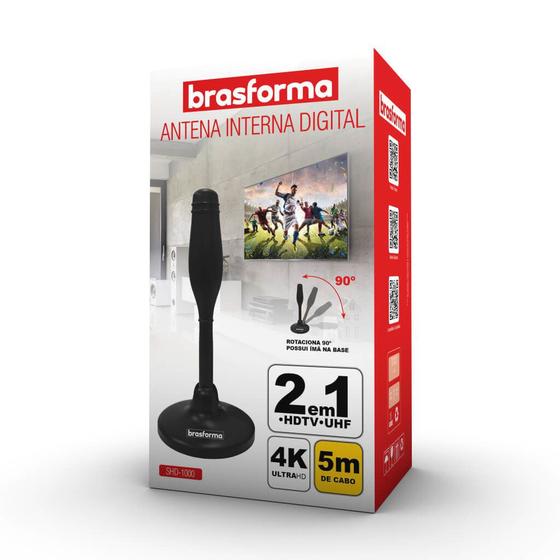 Antena Interna Digital Brasforma 2 em 1 SHD-1000 - 5m de Cabo Menor preço em Antena Interna Digital Brasforma 2 em 1 SHD-1000 - 5m de Cabo