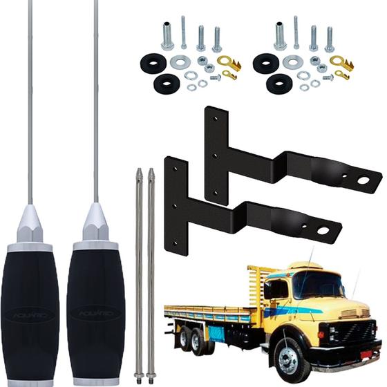 Imagem de Antena Móvel Inox 1,40 metros Alongador 25cm Suporte Dianteiro Mercedes Benz Cara Preta Kit Parafusos Anti-Furto