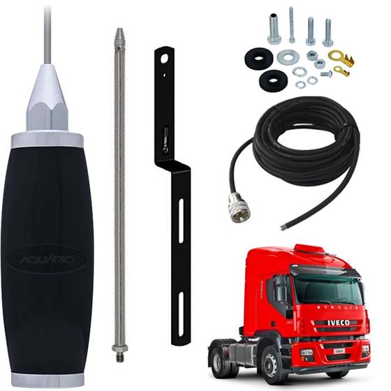 Imagem de Antena Móvel Px 2,70 metros Alongador Inox 60cm Cabo 5,5 metros Suporte Traseiro Iveco Strallis