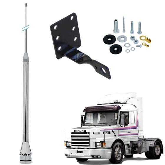 Imagem de Antena Móvel Px Inox 2,70 metros Alongador 60cm Suporte Dianteiro Scania Capô 112 113h Parafusos Anti-Furto