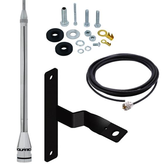 Imagem de Antena Móvel PX Marinox 2,70 Metros Prolongador Inox 60cm Radio Amador Caminhão Pl-2003 + Suporte Mercedes Benz MB Bicudo Lado Esquerdo + Cabo 5,5mts 