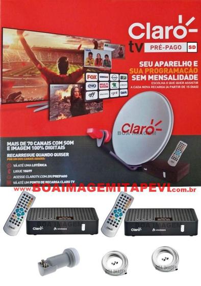Antena Parabólica 60 cm Claro Tv Pré-Pago com 2 RecepItores Visiontec Digital SD Menor preço em Antena Parabólica 60 cm Claro Tv Pré-Pago com 2 RecepItores Visiontec Digital SD