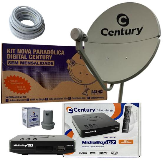 Imagem de Antena Parabólica Century 60cm Banda Ku Receptor Midiabox B7 Century Kit Completo