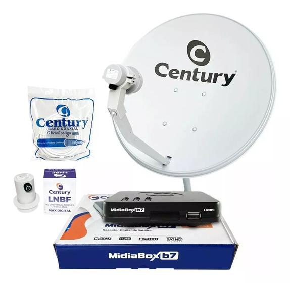 Antena Parabólica Digital Century kit Completo com Mídia Box B7 Menor preço em Antena Parabólica Digital Century kit Completo com Mídia Box B7