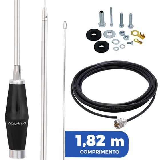 Imagem de Antena Px Inox Mini Maria Mole 1,40m Alongador 40cm Cabo 5,5m Parafusos Anti-Furto