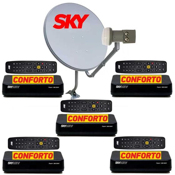 Imagem de Antena SKY PRE PAGO CONFORTO HD para 05 pontos de TV