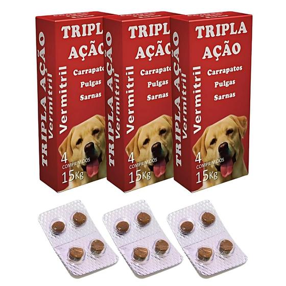 Anti Pulga Carrapato Verme e Sarna para Cães de até 15kg Com 12 ...