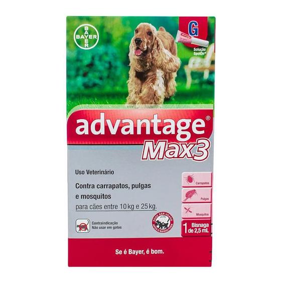 Imagem de Anti Pulgas Advantage Max3 2,5 Ml Cães De 10 A 25Kg 1 Pipeta