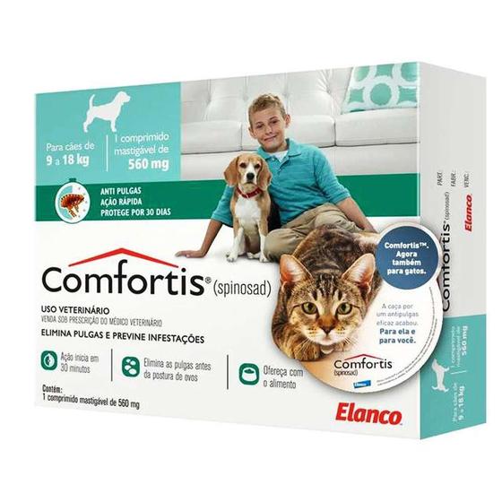 Imagem de Anti pulgas para cachorro de 9 a 18kg e gatos 5,4 a 11kg Comfortis 560MG 1un