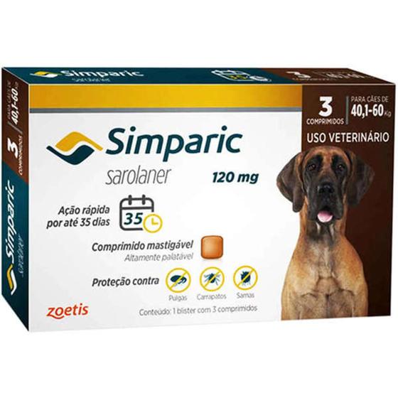 Imagem de Anti Pulgas Zoetis Simparic 120 Mg Para Cães 40,1 a 60 Kg - 3 comp.