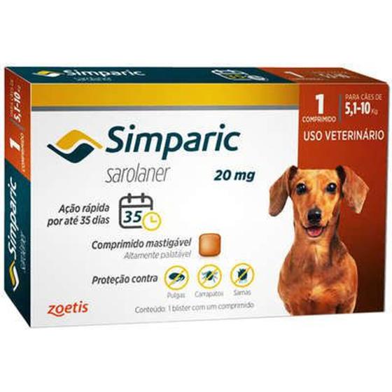 Imagem de Anti Pulgas Zoetis Simparic 20 Mg Para Cães 5,1 a 10 Kg - 1 comp.