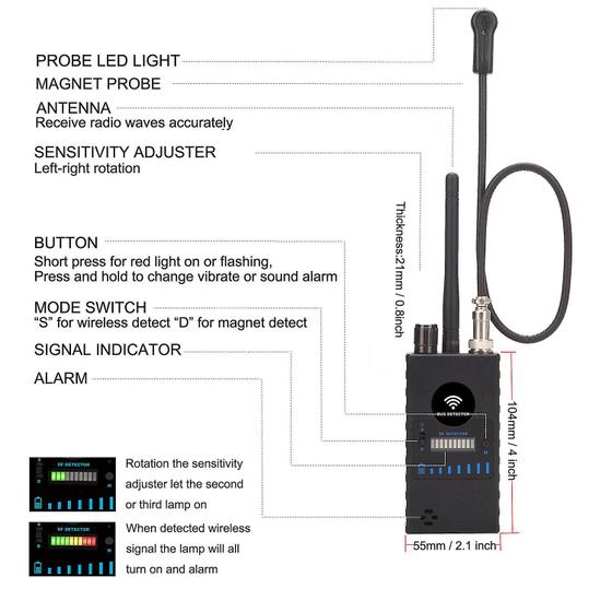 Imagem de Anti Spy Camera Bug RF Detector de sinal 1MHz-6.5GHz,Câmera Oculta Sem Fio GPS Tracker Maior Sensibilidade Multi Funcional GSM Dispositivo Localizador radar Rádio Scanner Alarme de sinal sem fio