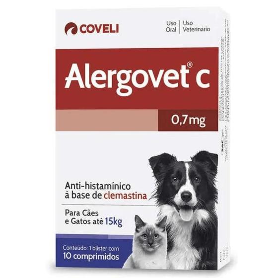 Imagem de Antialérgico Alergovet 0,7mg Coveli para Cães e Gatos 10 Comprimidos