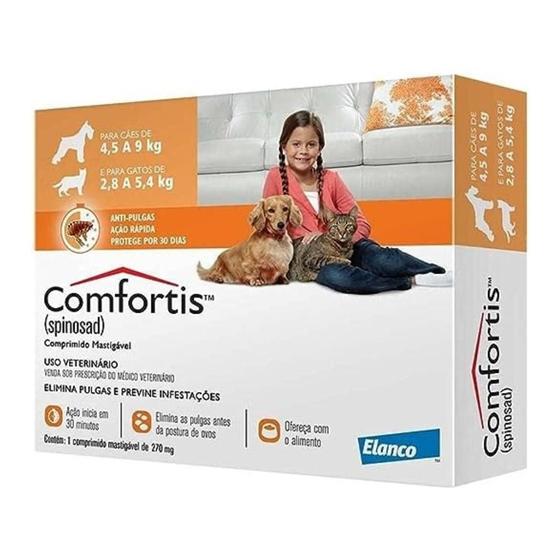 Imagem de Antipulga e Carrapato Comfortis Elanco Para Cães de 4,5kg a 9kg e Gatos de 2,8kg a 5,4kg Com 1 Comprimido De 270mg 