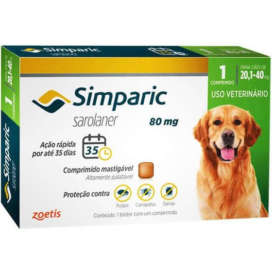 Antipulga Simparic 80 Mg 20 a 40 Kg Contem 01 Uma Unidade Menor preço em Antipulga Simparic 80 Mg 20 a 40 Kg Contem 01 Uma Unidade