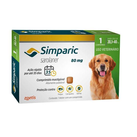 Antipulgas Caes Simparic 80mg 20.1 a 40kg Zoetis 1 Comp Menor preço em Antipulgas Caes Simparic 80mg 20.1 a 40kg Zoetis 1 Comp