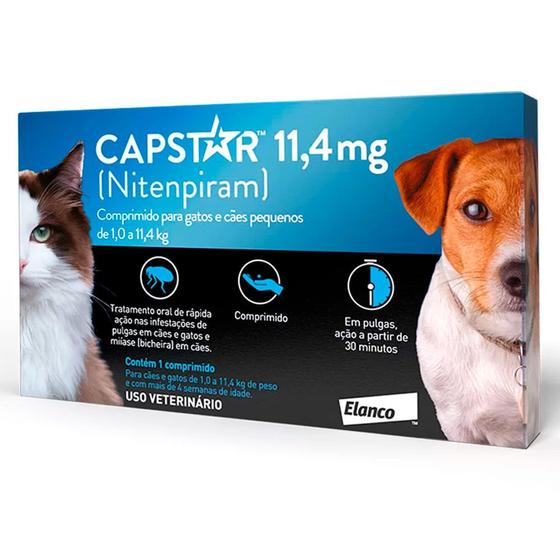 Imagem de Antipulgas Capstar 11,4mg para Cães e Gatos de até 11kg - 6 Comprimidos