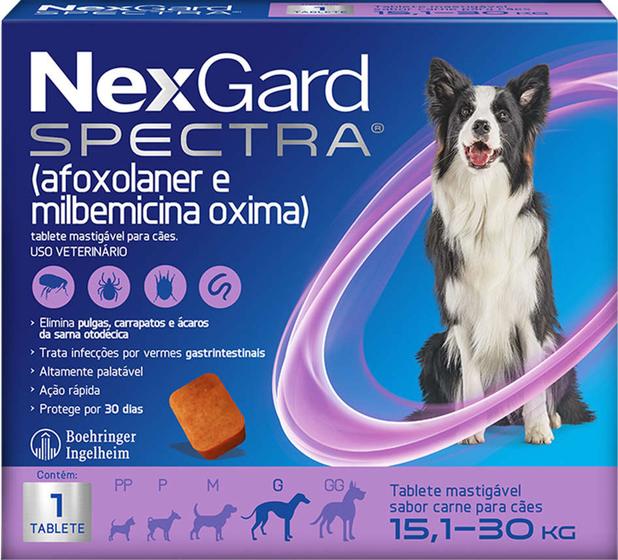 Imagem de Antipulgas, Carrapatos e Vermífugo NexGard Spectra para Cães de 15,1 a 30 Kg - 1 Tablete