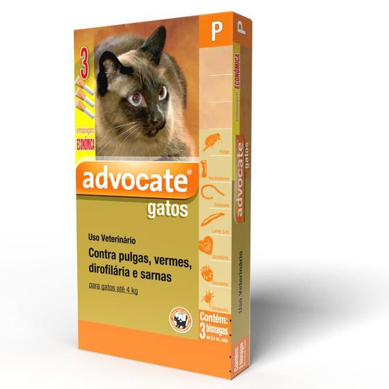 Imagem de Antipulgas Combo Advocate Elanco para Gatos de até 4 Kg - 3 Bisnagas