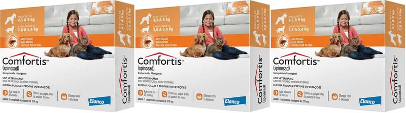 Imagem de Antipulgas Comfortis Cães 4,5 A 9kg Gatos 2,8 A 5,4kg 3 UN,