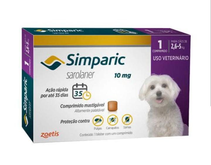 Imagem de Antipulgas e Carrapaticida Para Cães Simparic 10mg de 2,6 a 5 kg 1 Comprimido