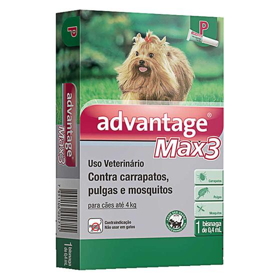 Imagem de Antipulgas e Carrapatos Advantage Max 3 P - 0,4mL para Cães até 4kg - 1 Bisnaga - Elanco