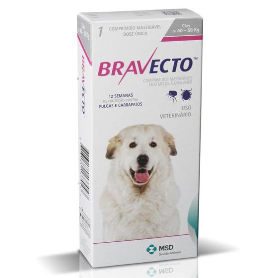 Imagem de Antipulgas e Carrapatos Bravecto MSD Cães 40 à 56 kg 1400 mg - MSD