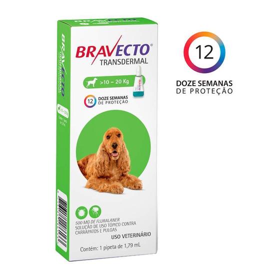 Imagem de Antipulgas e Carrapatos Bravecto Transdermal MSD para Cães 10 a 20kg - 1 Unidade
