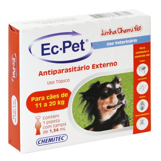 Imagem de Antipulgas e Carrapatos Chemitec EC PET para Cães de 11 a 20Kg 1,34ml
