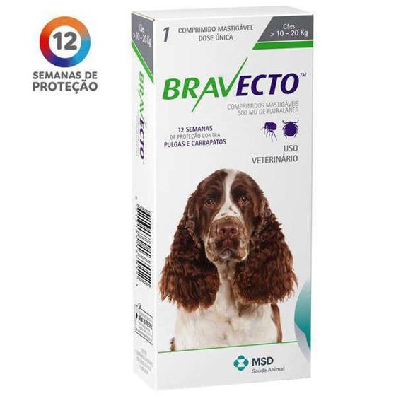 Imagem de Antipulgas e Carrapatos MSD Bravecto para Cães de 10 a 20 Kg - Bravecto, MSD Saúde Animal