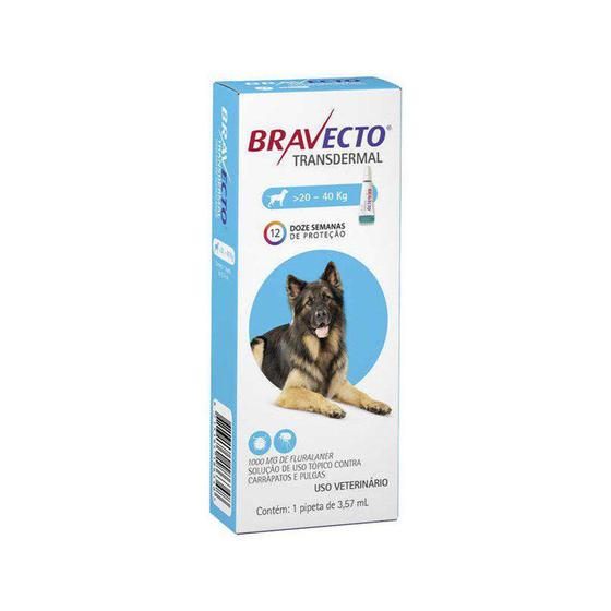Imagem de Antipulgas e Carrapatos MSD Bravecto Transdermal para Cães de 20 a 40kg - 1.000mg