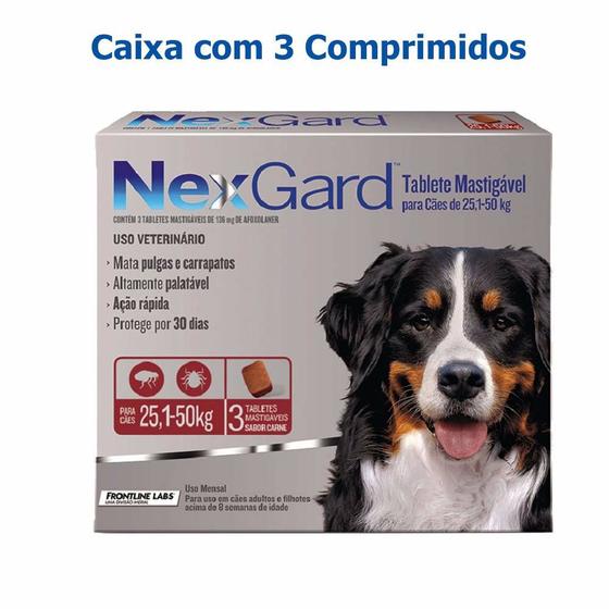 Imagem de Antipulgas E Carrapatos Nexgard Para Cães De 25 a 50Kg Com 03 Tabletes