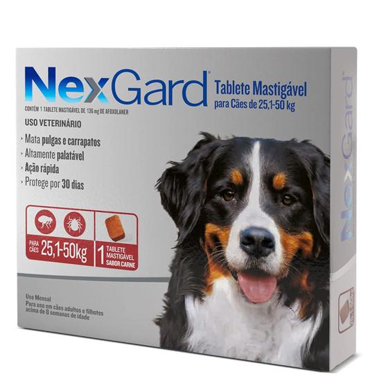 Antipulgas E Carrapatos Nexgard Para Caes De 25 a 50Kg Com 1 Tablete - Boehringer Ingelheim Imagem de Antipulgas E Carrapatos Nexgard Para Caes De 25 a 50Kg Com 1 Tablete