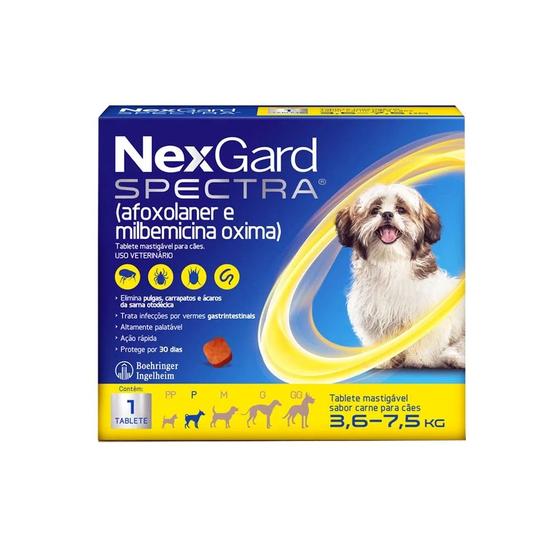 Imagem de Antipulgas e Carrapatos NexGard Spectra para Cães de 3,6 a 7 kg (1 Tablete) - 20 g