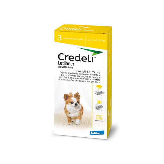 Imagem de Antipulgas e carrapatos para cães Credeli 56,25mg cães 1,3kg a 2,5kg - 3 comprimidos