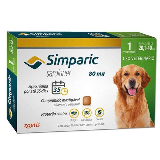 Antipulgas e carrapatos para cães simparic de 20,1 a 40kg - zoetis Menor preço em Antipulgas e carrapatos para cães simparic de 20,1 a 40kg - zoetis